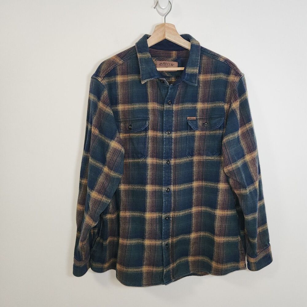 ORVIS Mens XXLarge Plaid Heavyweight Cotton Flannel Shirt Pockets Shacket SOFT